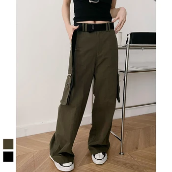 158175 Moda Klasik Trendy Lüks Tasarım Sonbahar Yeni Rahat Yüksek Bel Fermuar Cep Düz Kargo Pantolon Kadın C5