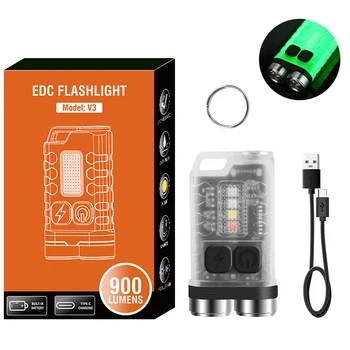 Anahtar ışık Mini taşınabilir LED el feneri TİP-C şarj edilebilir kamp yürüyüş fener yüksek güç ışık flaş ışığı cep feneri