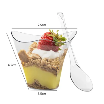 100ml Tatlı Şeffaf Bardak mutfak dekoru Plastik Tatlı Bardağı ile Yeniden Kullanılabilir kaşık seti toksik Olmayan Tatsız Jöle Köpük Dondurma