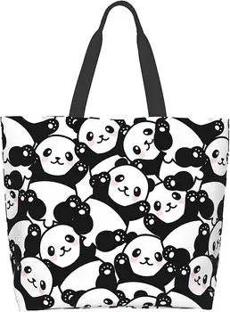 Sevimli Panda Plaj bez alışveriş çantası Rahat omuzdan askili çanta Çanta Kullanımlık Alışveriş Seyahat alışveriş çantası Tote Hediyeler Kadınlar Kızlar için