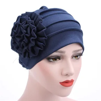 Kadın Yumuşak Tek Renkli Yan Aplike Çiçek Başörtüsü Şapka Müslüman Baotou Şapka Kış Şapka 6 Yaşındaki Erkek Şapka Ekose