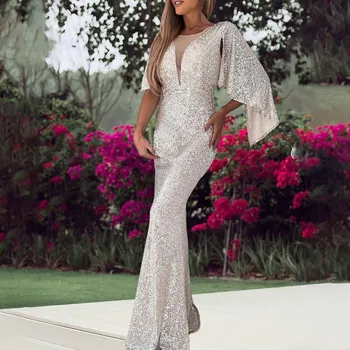 Zarif Gümüş kadın gece elbisesi Elbise Düğün Nedime Veya Hostes Düğün Konuk Elbiseler Kadınlar İçin