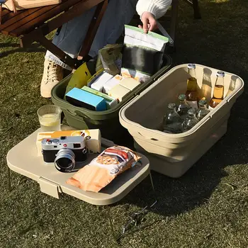 Dayanıklı Plastik Sepet Kova şeklinde Piknik Sepeti Çok Yönlü Katlanabilir Piknik Sepeti Katlanabilir Su Geçirmez Depolama Kamp için