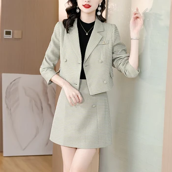 Kadın Takım Elbise Etek İki parçalı Set Ofis Bayan Sonbahar Yeni Stil Zarif High-end Ceket elbise seti Moda Profesyonel Takım Elbise Üst