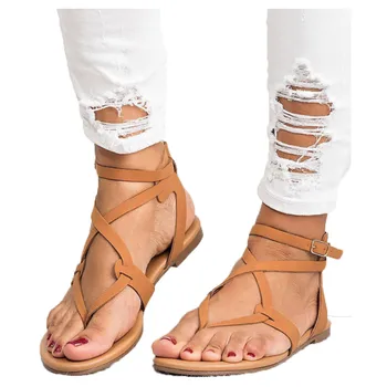 Fabrika Doğrudan Kadın Sandalet Artı Boyutu 43 Gladyatör Sandalet Plaj Düz Yaz Ayakkabı Kadın Zip Dropshipping Chaussures Femme