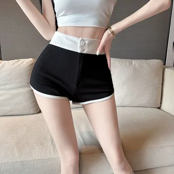Yaz Sıcak Kızlar Seksi Kalça Sıcak Pantolon kadın Siyah Ve Beyaz Kontrast Slim Fit Şort Kadın Rahat Süper kısa pantolon Kulübü