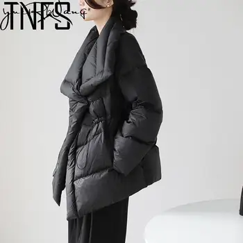 yuerwang Kadın uzun kaban 2023 Kış Tam Kollu Düzensiz Beyaz Ördek Aşağı Ceket Tüm Maç Gevşek Rahat Uzun kışlık palto