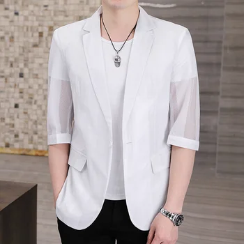 M-3XL Artı Boyutu erkek Takım Elbise Yaz İnce Yarım Kollu Kore Stretwear Slim Fit Küçük Ceket Trendi Yakışıklı Giysiler XXXL