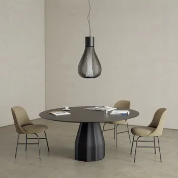 Sessiz rüzgar katı ahşap küçük mağara taş plaka yemek masası sandalye Kuzey Amerika siyah ceviz ışık Fransız oval masa