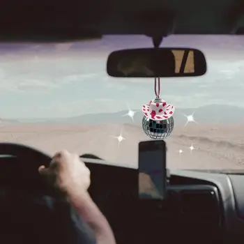 Araba Kolye Araba Süslemeleri Köpüklü Pembe İnek Baskı Disko Topu Araba Ayna Süsleme Uzun Kordon ile Şık Araba Dikiz