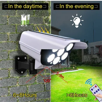 77LED simülasyon Anti-hırsızlık kamera güneş enerjisi Lambası projektör hareket sensörü açık havada ışıkları IP66 Caydırıcı hırsızlar su geçirmez