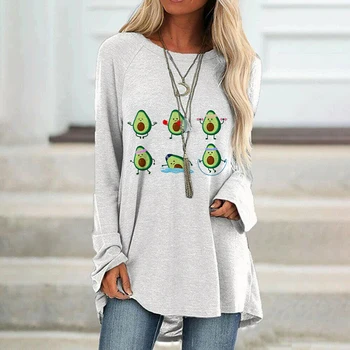 2023y2k kadın Üst T-shirt 3D avokado baskı meyve boyama Kazak sokak elbise günlük gevşek uzun kollu yuvarlak boyun rahat