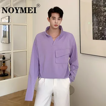 NOYMEI Rahat Üst Ayakta Yaka Moda Tüm Maç Büyük Cep Uzun Kollu Menekşe Rengi Kore Sonbahar erkek tişört WA2011