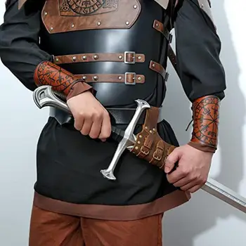 Broadsword Kemer Ortaçağ erkek kemeri Kın Tutucu Retro Suni deri kemer Kılıç Ve Kın Siyah / Kahverengi Ayarlanabilir