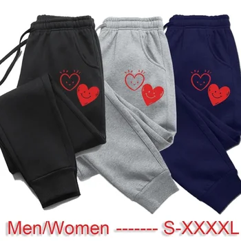 Rahat Pantolon Gevşek Yumuşak Toptan Özelleştirme Ter Pantolon Mens Womens Sweatpants Trend Sevimli Kalp Baskı Pantolon Joggers Kadınlar