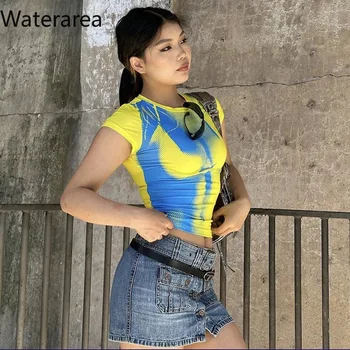 waterarea Kadınlar 3D Vücut Baskılı Seksi Kısa Kollu O-Boyun T-shirt Moda 2023 Streetwear Teet Ops