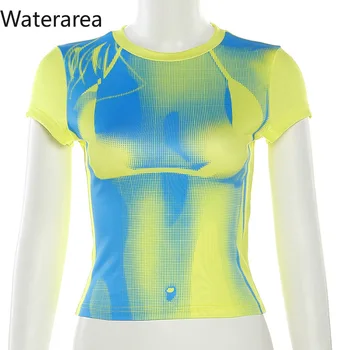 waterarea Kadınlar 3D Vücut Baskılı Seksi Kısa Kollu O-Boyun T-shirt Moda 2023 Streetwear Teet Ops
