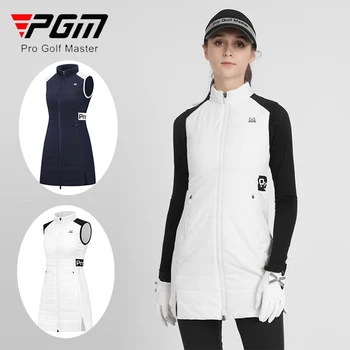 PGM Kadın Kolsuz Golf Ceket Bayanlar Su Geçirmez Sıcak Tutmak Uzun Yelek Kadın Yastıklı Pamuk Yelek Tam Fermuar Golf Giyim