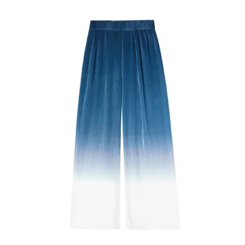 Yaz İnce Pilili Düz Pantolon Vintage Degrade Renk Geniş Bacak Pantolon Kadınlar Yüksek Bel Elastik Streetwear Kadın Y2k Pantolon