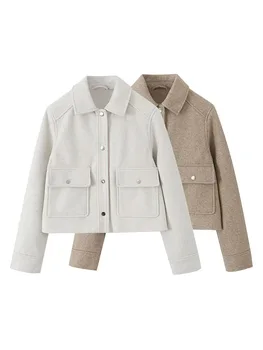 ZADATA 2023 Sonbahar ve Kış kadın rahat yaka tek göğüslü ceket cep kısa ceket