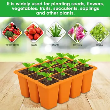 12 İzgaralar Tohumları Başlangıç Tepsisi Drenaj Delikleri ile Silikon Biyobozunur Kreş Tencere Sebze Herb Çiçek Tohumları