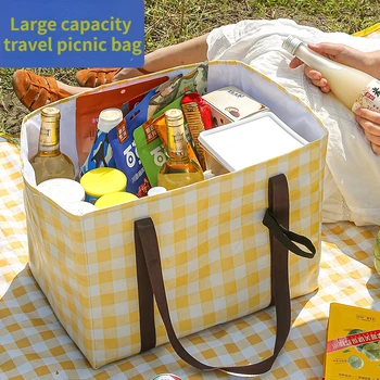 Taşınabilir Büyük Kapasiteli Piknik Çantası Açık Kamp Yalıtım Öğle Yemeği Çantası Kalınlaşmış Alüminyum Folyo Su Geçirmez Çanta buzluk çanta kutusu