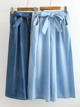 Kore Moda Pantolon Kadınlar için 2023 Yaz Yeni Şalvar Kot Geniş Bacak Pantolon Denim Culottes Ayak Bileği Uzunlukta Pantolon Mavi Kot Kadınlar için