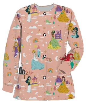 Disney Alice Mermaid Prenses Cep Sıcak Baskılı Fırçalama Ceket hemşire ceketi Pet Shop hemşire ceketi Yuvarlak Boyun Hırka Ceket
