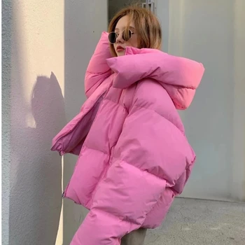 Büyük boy Kadın Kışlık Mont Kore Tarzı Kabarık Kapşonlu Ekmek Aşağı Pamuk Ceketler Kadın Kalın Gevşek Kısa Ceket Parka Giyim