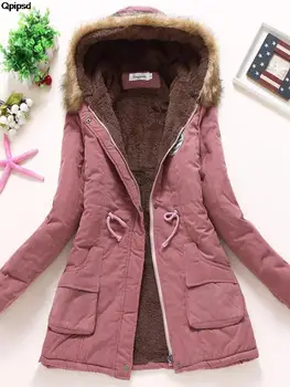 Qpıpsd 2023 Yeni Sonbahar Kış Kadın pamuklu ceket Yastıklı Rahat İnce Ceket Nakış Kapşonlu Parkas Pamuklu Sıcak Palto