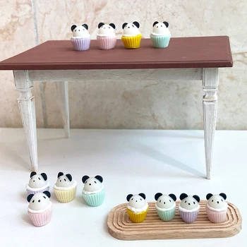 1 Adet 1: 12 Evcilik Minyatür Kek Panda Cupcakes Süs Macaron Renk Gıda Modeli Oturma Sahne Dekor Bebek Evi Aksesuarları