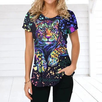 Moda kadın T-shirt Çiçek hayvan Grafik 3D Baskılı Kısa Kollu yazlık t-shirt büyük boy Polyester Elyaf Giyim