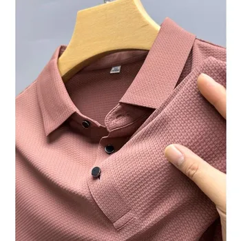Erkek Yüksek Kaliteli Buz İpek polo gömlekler / Erkek Slim Fit Pürüzsüz Nefes Kumaş kısa Kollu polo gömlekler erkek giyim T-shirt