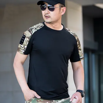 Açık Çabuk Kuruyan Askeri Taktik T - shirt Erkekler Yaz Gevşek Nefes Paneli Kamuflaj Kısa Kollu Spor T Gömlek Tops