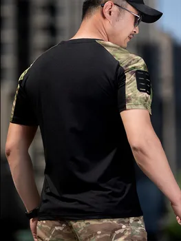 Açık Çabuk Kuruyan Askeri Taktik T - shirt Erkekler Yaz Gevşek Nefes Paneli Kamuflaj Kısa Kollu Spor T Gömlek Tops