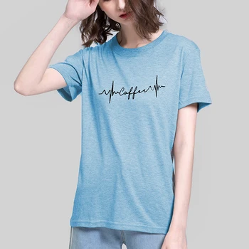 Yazlık t-shirt Kadınlar için Baskı Moda Rahat Mektup Mavi Kısa Kollu Üstleri Kadın Giyim 2023 Sokak O-boyun Temel Tee Bluz