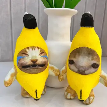 Komik Anahtarlık Muz Kedi Ağlayan Kedi Acı Kedi Küçük peluş oyuncak Kolye Gıcırdayan Anahtarlık Komik Trick Bebek Kolye Yaratıcı