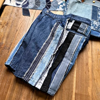 Yüksek Sokak Vintage Patchwork Kot şort rahat pantolon Nefes Sweatpants Y2k Streetwear Traf erkek giyim En Kaliteli