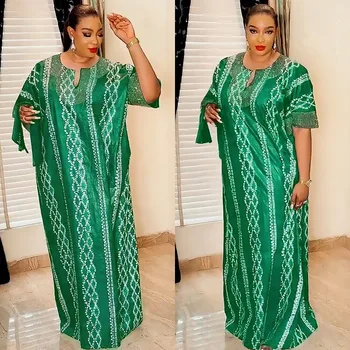 Afrikanische Kleider für Frauen Herbst elegant Kurzarm V-Ausschnitt orange grün langes Kleid muslimische Mode Abaya