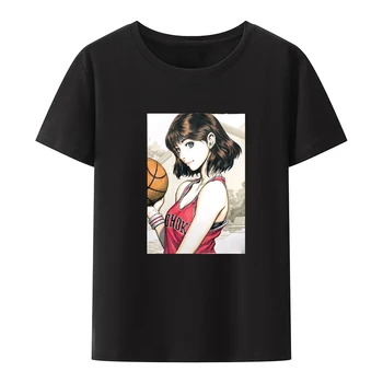 Anime SLAMDUNK 2d Baskı Yaz Erkek / Kadın O-Boyun T-shirt Rahat Pamuk Kısa Kollu Kazak Moda Streetwear Unisex Giyim
