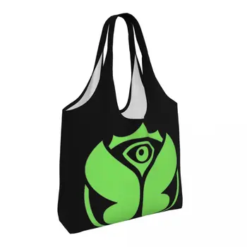 Kawaii Baskı Yeşil Tomorrowlands alışveriş çantası Taşınabilir Tuval Omuz alışveriş çantaları Çanta