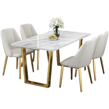 Modern Lüks yemek masası Altın Bacaklar Ahşap Yüksek Kapak Su Geçirmez İskandinav yemek masası Beyaz Açık Mesas De Comedor Mobilya