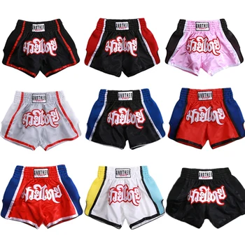 Muay Thai Şort Nefes Boks Şort Mens Womens Çocuklar Kickboks Pantolon Nakış MMA Dövüş sanatları Grappling Mücadele Giyim