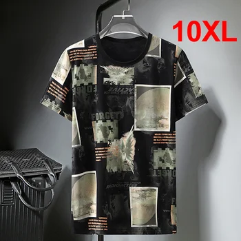 Yaz T Shirt Erkek Streetwear Moda Graffiti Baskı Kısa Kollu Gömlek Boy Tees Tops bol tişört Artı Boyutu 10XL HA082