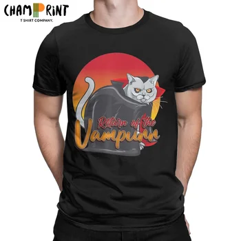 Dönüşü Vampurr Erkekler T Gömlek Cadılar Bayramı Komik Vampir Kedi Vintage Tee Gömlek Kısa Kollu O Boyun T-Shirt Pamuk Artı Boyutu