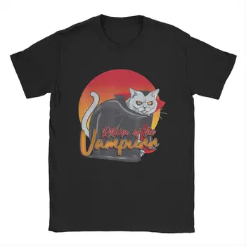 Dönüşü Vampurr Erkekler T Gömlek Cadılar Bayramı Komik Vampir Kedi Vintage Tee Gömlek Kısa Kollu O Boyun T-Shirt Pamuk Artı Boyutu