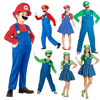 Süslü elbise Süper Marios Cosplay Kostüm Çocuk Çocuk Yetişkin Zentai Parti Fantasia Süper Mari Luigi Bros Cosplay Elbise Tulum