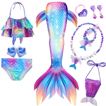 Çocuk Kız Denizkızı Kuyrukları Kostüm Çocuk Mermaid Yüzme Elbiseler Mermaid Plaj Bikini Mayo Doğum Günü Yeni Yıl Hediyeleri