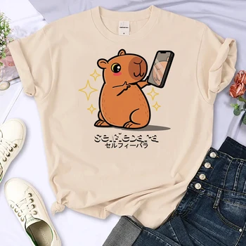 Capybara t-shirt kadın yaz tasarımcı bluzu kadın anime harajuku giyim