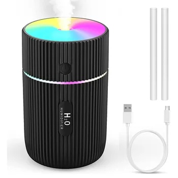 Nemlendirici, renkli serin Mini USB nemlendirici ile 7 renk nefes ışıkları, otomatik kapanma, araba için, ofis, yatak odası siyah